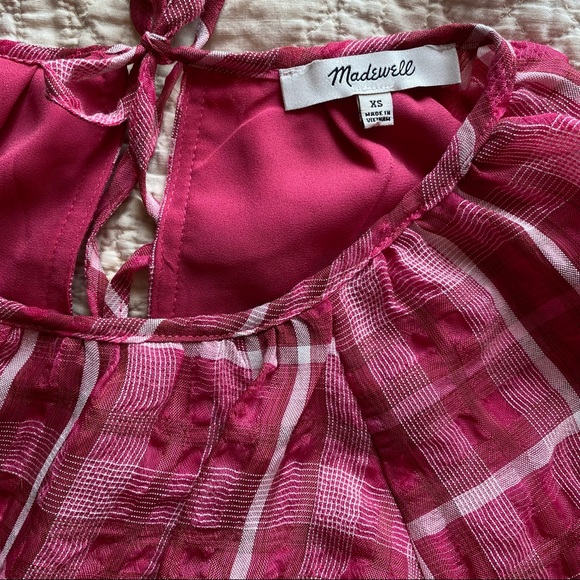 Madewell Pink Plaid Shirred Babydoll Minidress - Picture 5 of 11
